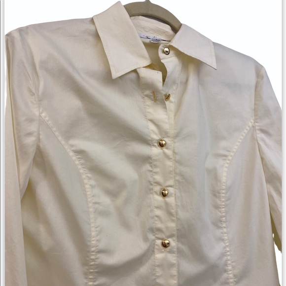 St. John Pale Yellow 100% Cotton Button Down Gold Buttons Size 6 - Picture 5 of 6